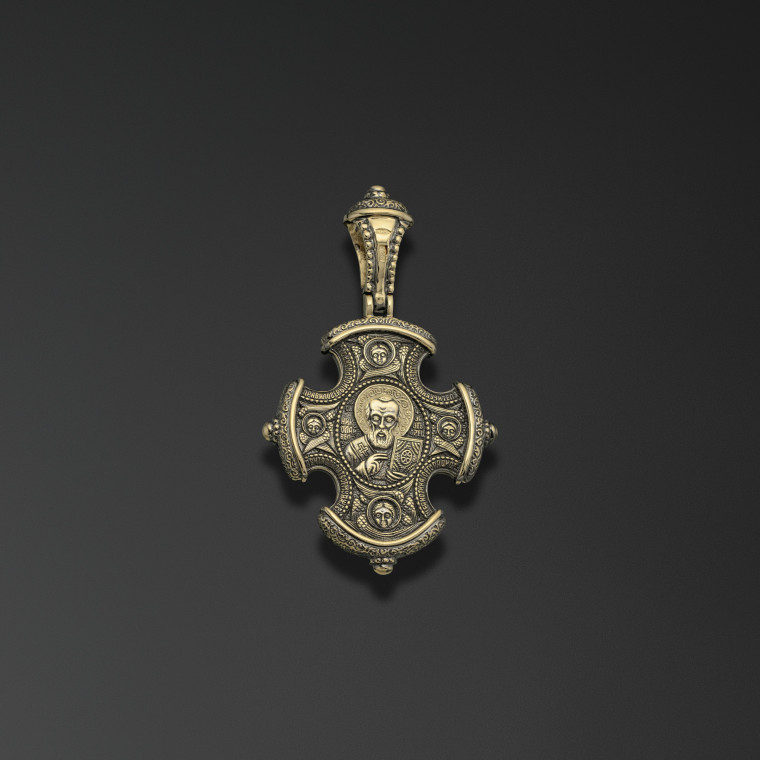 Engolpion cross with image of Nicholas the Miracle Worker