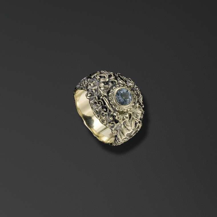 Protective signet ring bearing the words ‘Save and Protect’ with grape vines.