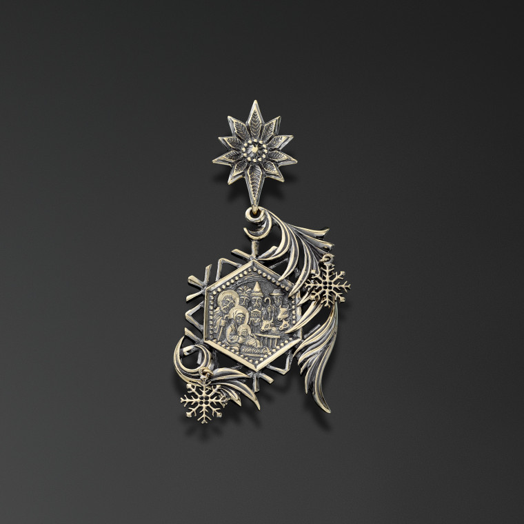 Christmas Snowflake Star with an Image of the Holy Family